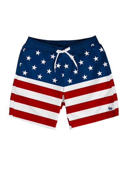 Tipsy Elves Men's USA Swimming Trunks 7'' Inseam 4 Way Stretch Fabric w/Mesh Liner Swim Trunks for Men Bathing Suit