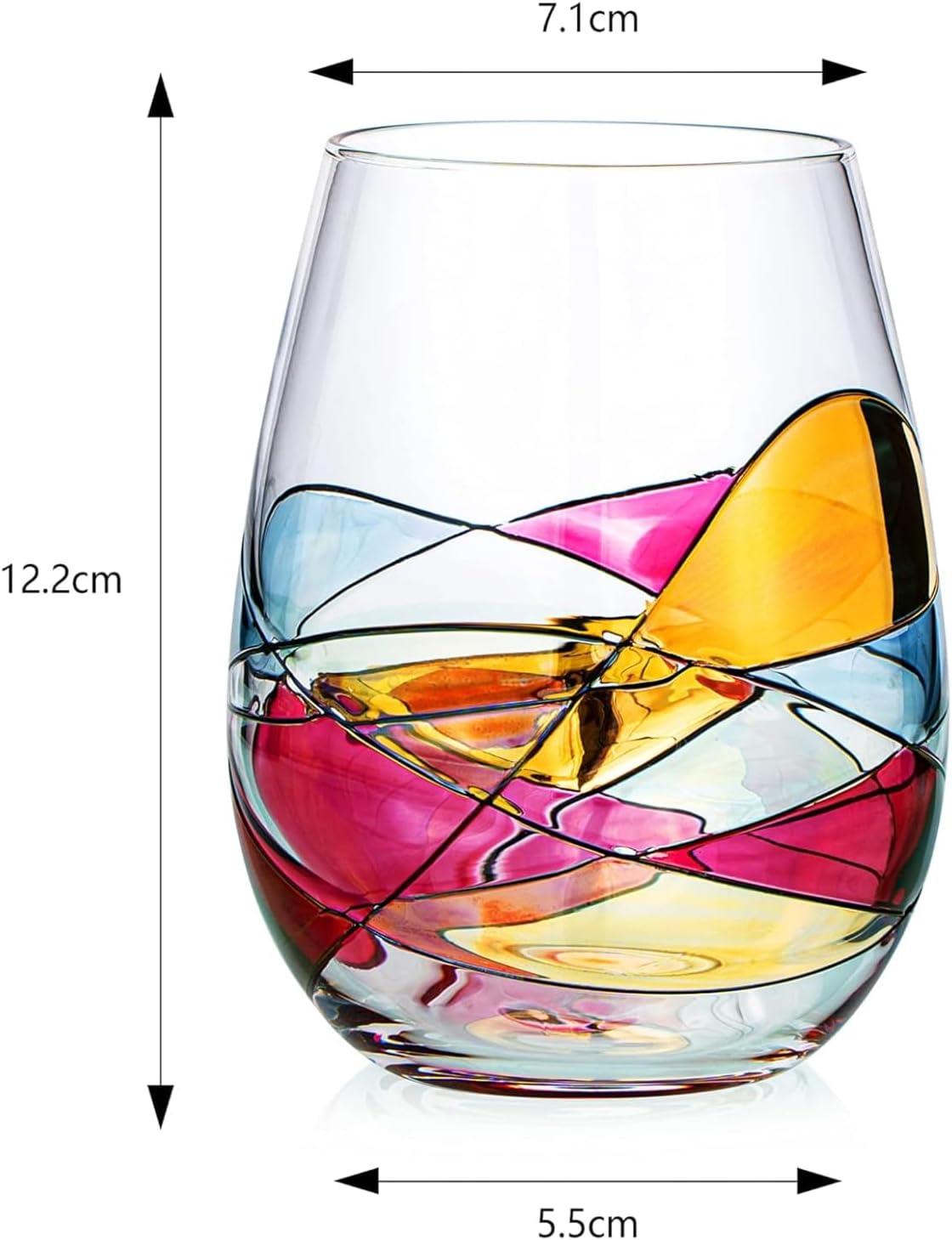 Artisanal Hand Painted Stemless Wine Glasses - Everyday Celebrations, Gift Idea for Wife, Mom, Valentine, Holiday Renaissance Romantic Stain-glassed Windows, 2 Set - Gift Idea Birthday, Housewarming