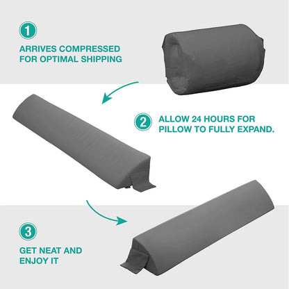 Vekkia King Bed Wedge Pillow for Headboard Gap, 0–6" Gap Filler with Side Pockets & Washable Cover, Gray 76"x10"x6"