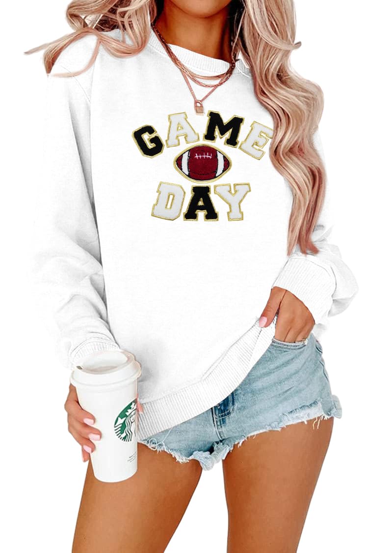 FLOYU Women Sunday Funday Sweatshirt Cute Football Graphic Pullover Game Day Weekend Tops Casual Football Season Shirt