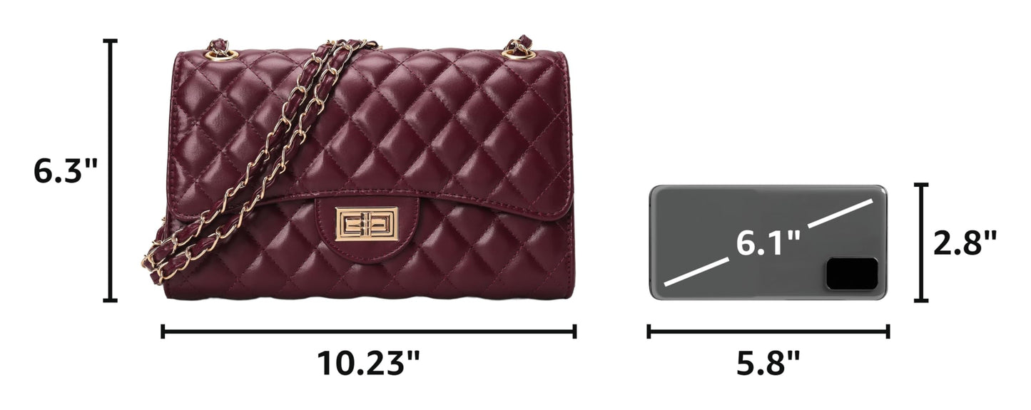 Quilted Leather Crossbody Bags for Women Trendy Ladies Shoulder Purse Satchel HandBag with Chain Strap