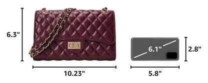 Quilted Leather Crossbody Bags for Women Trendy Ladies Shoulder Purse Satchel HandBag with Chain Strap