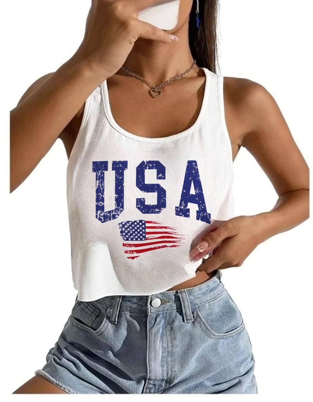 4th of July Crop Tops for Women Funny American Flag Shirts Tank Tops Outfits