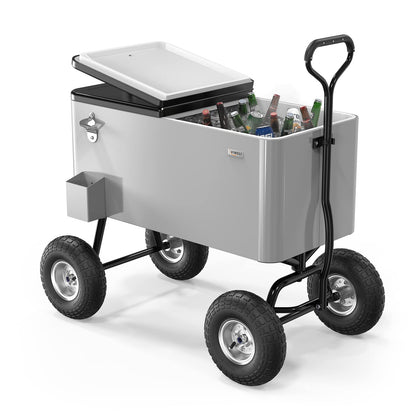 VINGLI 80 Quart Wagon Rolling Cooler Ice Chest, w/Long Handle and 10" Wheels, Portable Beach Patio Party Bar Cold Drink Beverage, Outdoor Park Cart on Wheels