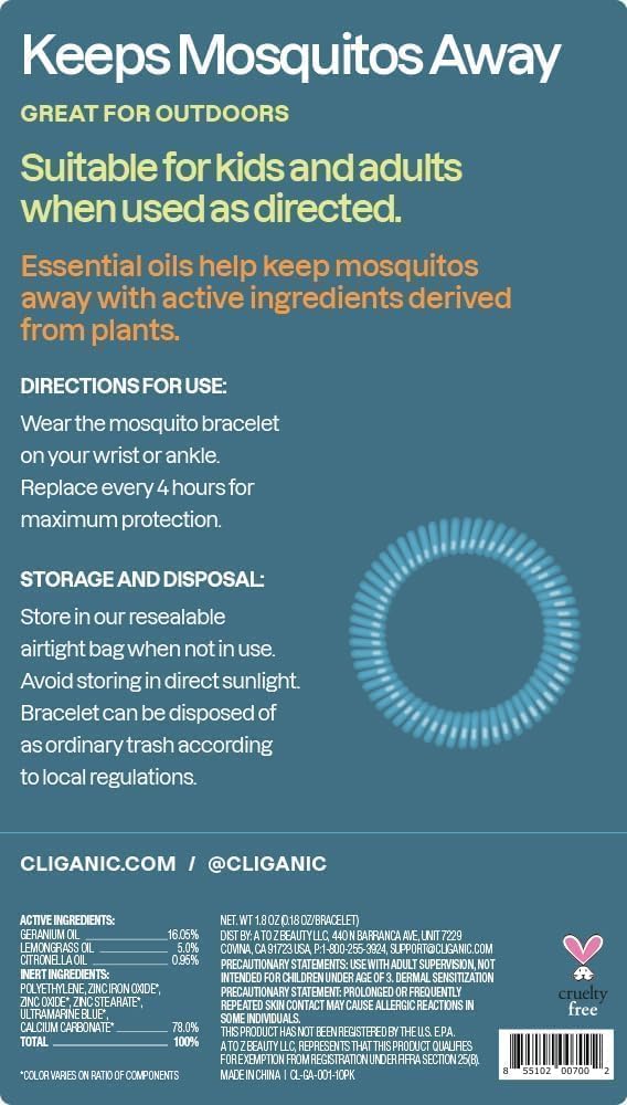 Cliganic Mosquito Repellent Bracelets for Kids & Adults, Natural, 20 Pack