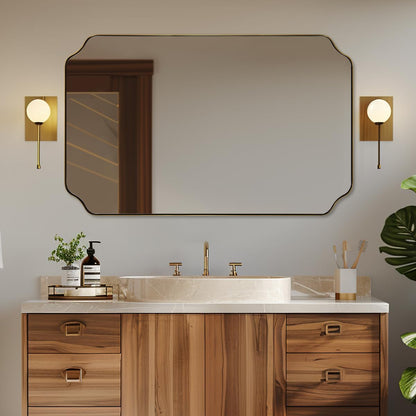 ANDY STAR Unique Rectangle Wall Mirror, 24"x32" Black Mirror, Modern Mirror with Aesthetic Scalloped Edge Design Ideal for Bathroom, Bedroom or Entryway, Thin Frame Deep 1’’