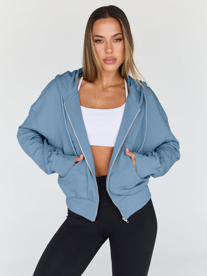 Trendy Queen Womens Zip Up Hoodie Lightweight Sweatshirt Drop Shoulder Casual Athletic Jacket