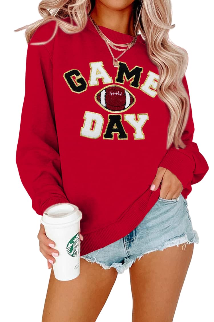 FLOYU Women Sunday Funday Sweatshirt Cute Football Graphic Pullover Game Day Weekend Tops Casual Football Season Shirt