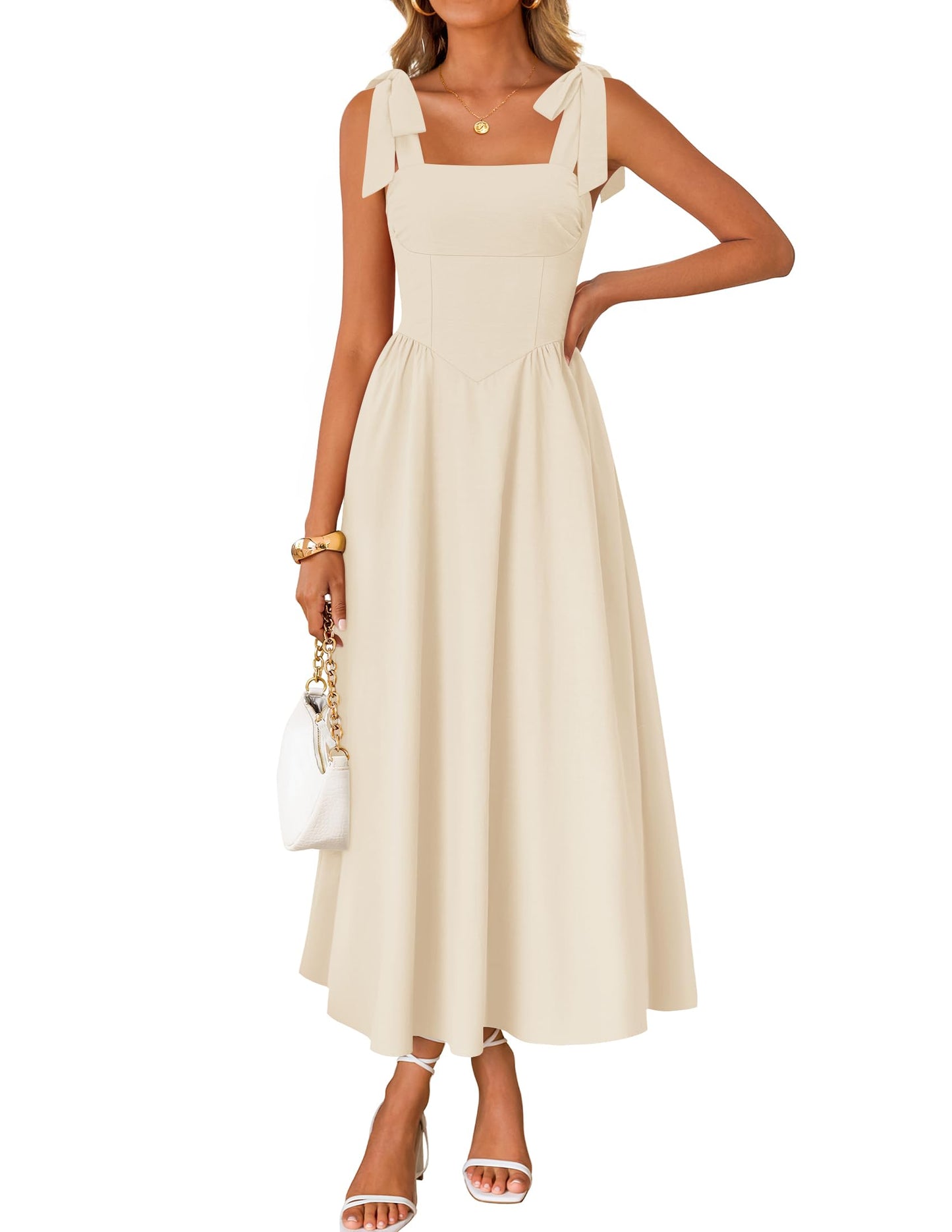 ZESICA Women's Summer Tie Shoulder Wedding Guest Maxi Dress