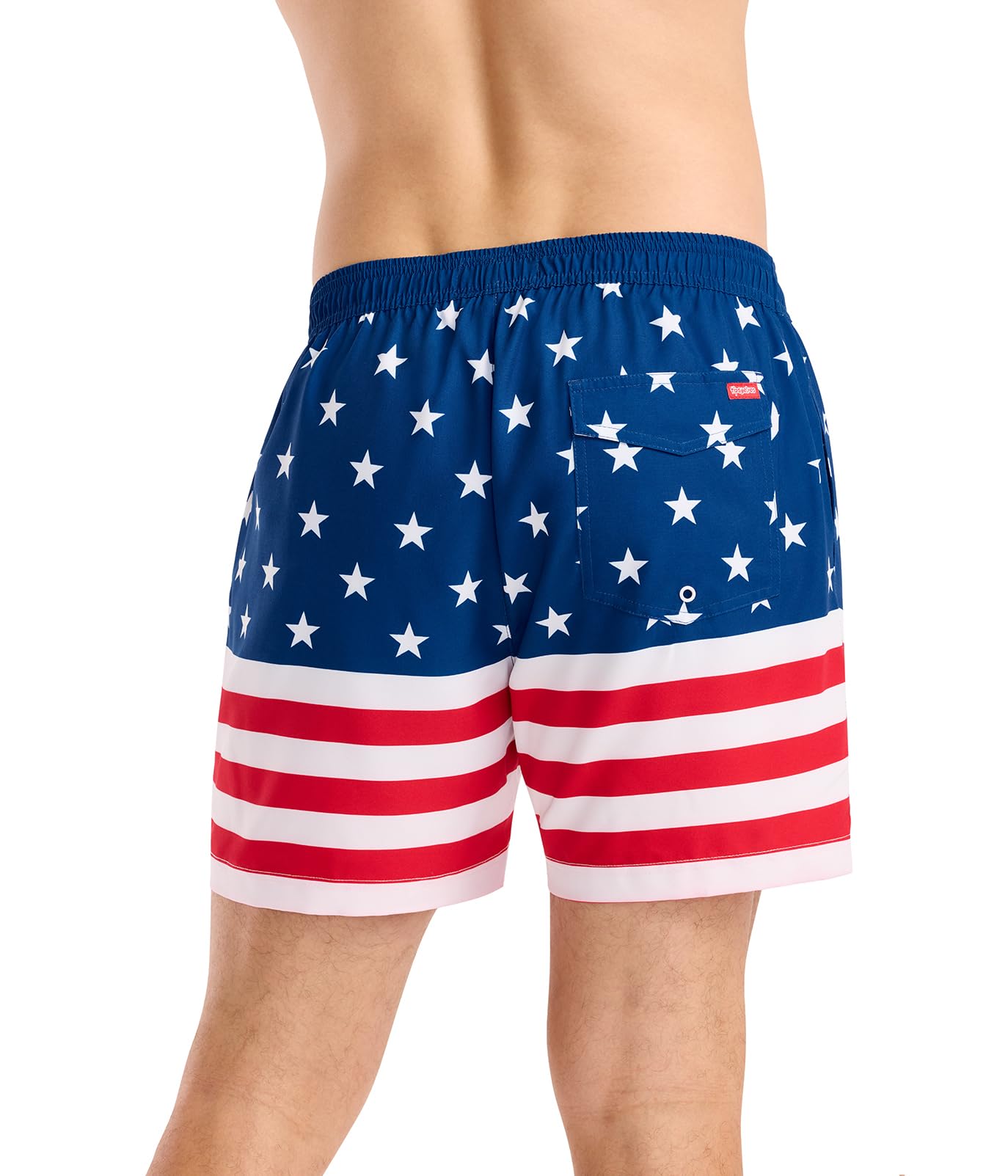 Tipsy Elves Men's USA Swimming Trunks 7'' Inseam 4 Way Stretch Fabric w/Mesh Liner Swim Trunks for Men Bathing Suit