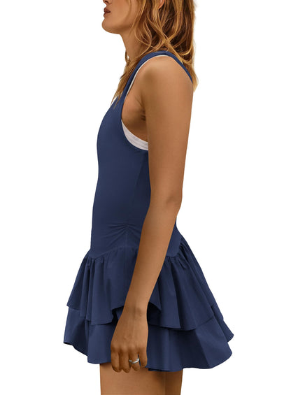 Yanekop Womens Tennis Dress with Built in Shorts Backless Athletic Dresses Workout Golf Mini Dress Activewear Outfits