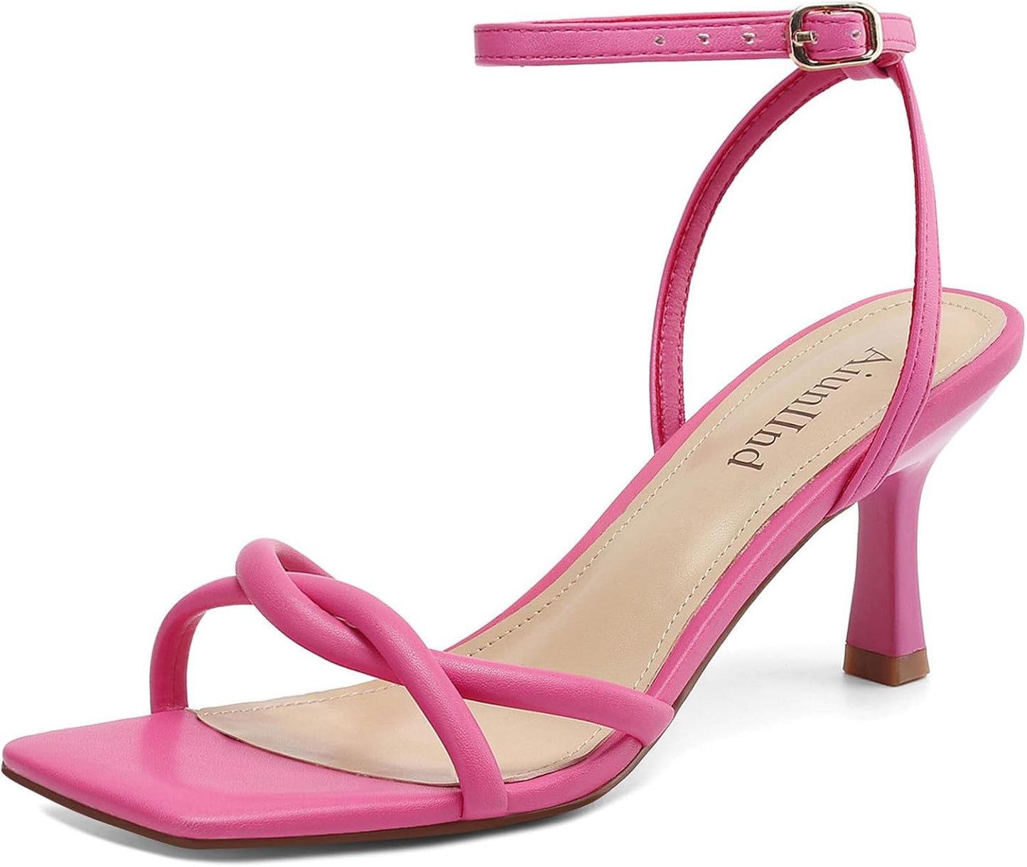 AIUNIIND Women's Kitten Low Heel Sandals, Strappy Square Open Toe 2.5 inch | Adjustable Ankle Strap, Comfortable All Day, for Summer, Going out, Dress, Party, Prom, Wedding Guest Occasions