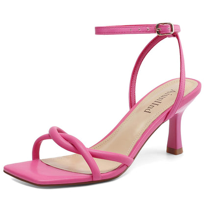 AIUNIIND Women's Kitten Low Heel Sandals, Strappy Square Open Toe 2.5 inch | Adjustable Ankle Strap, Comfortable All Day, for Summer, Going out, Dress, Party, Prom, Wedding Guest Occasions