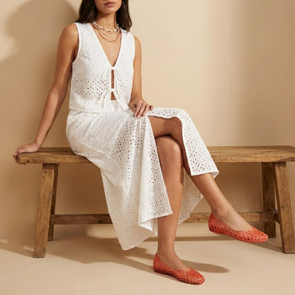 CUSHIONAIRE Siesta Modern Lattice Ballet Flats for Women, Comfortable Slip On Pointed Toe Womens Jelly Shoes