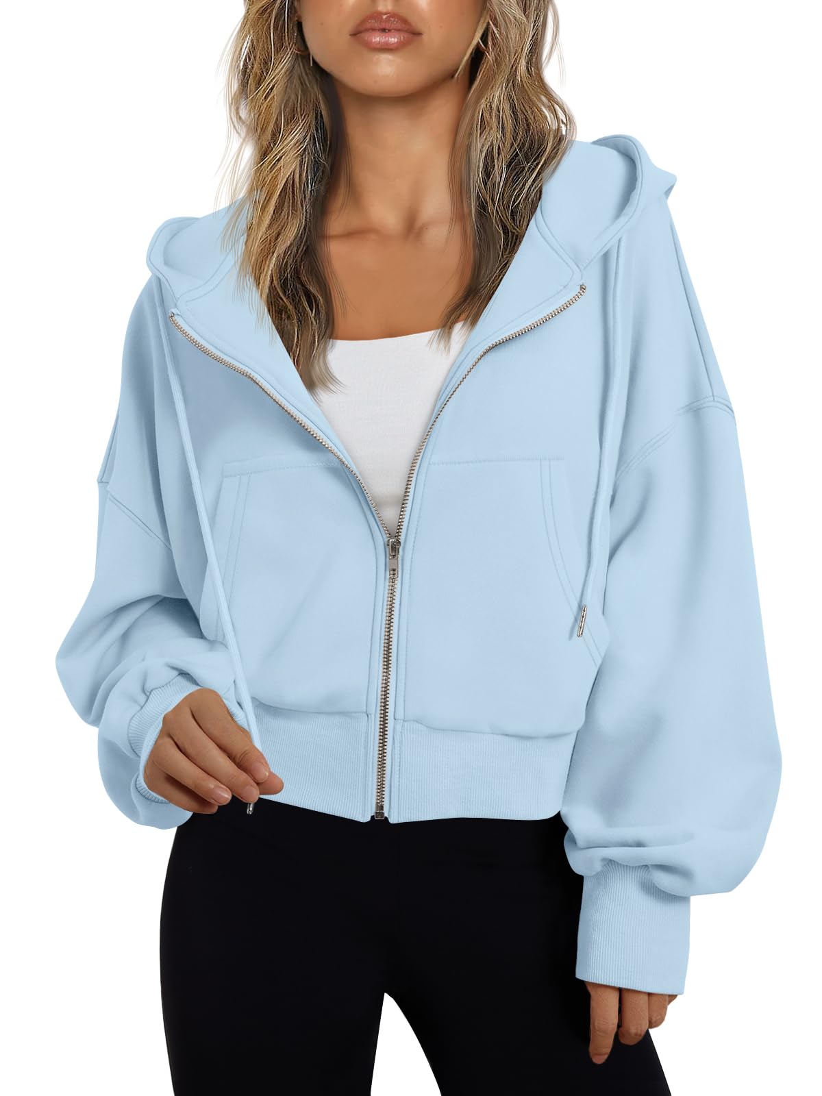 Trendy Queen Womens Zip Up Hoodie Lightweight Sweatshirt Drop Shoulder Casual Athletic Jacket