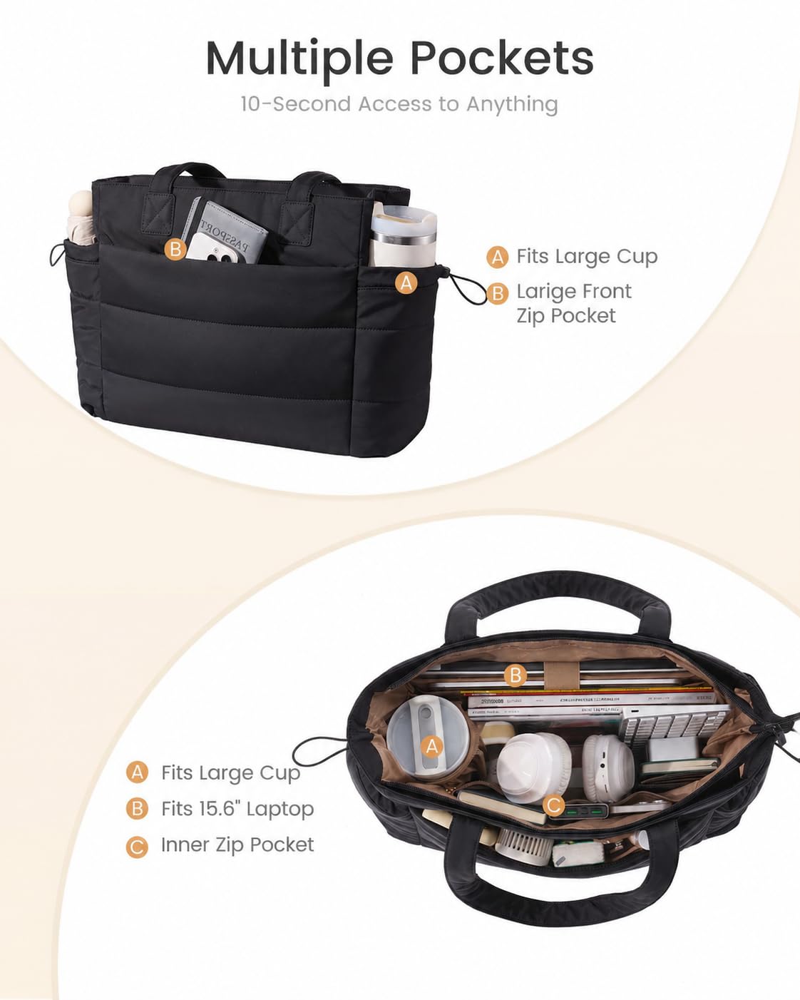 Lovevook Tote Bag for Women with Giant Tumbler Holder Pocket, Puffer Work Travel Laptop Handbag with Zipper for Nurse Teacher