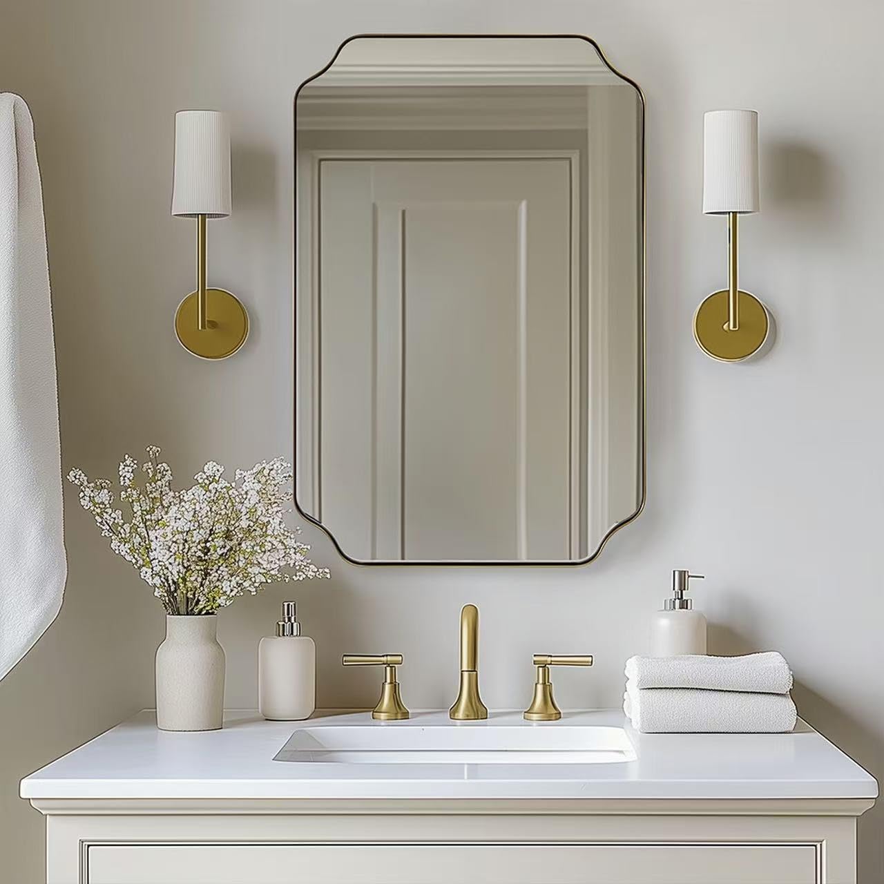 ANDY STAR Unique Rectangle Wall Mirror, 24"x32" Black Mirror, Modern Mirror with Aesthetic Scalloped Edge Design Ideal for Bathroom, Bedroom or Entryway, Thin Frame Deep 1’’
