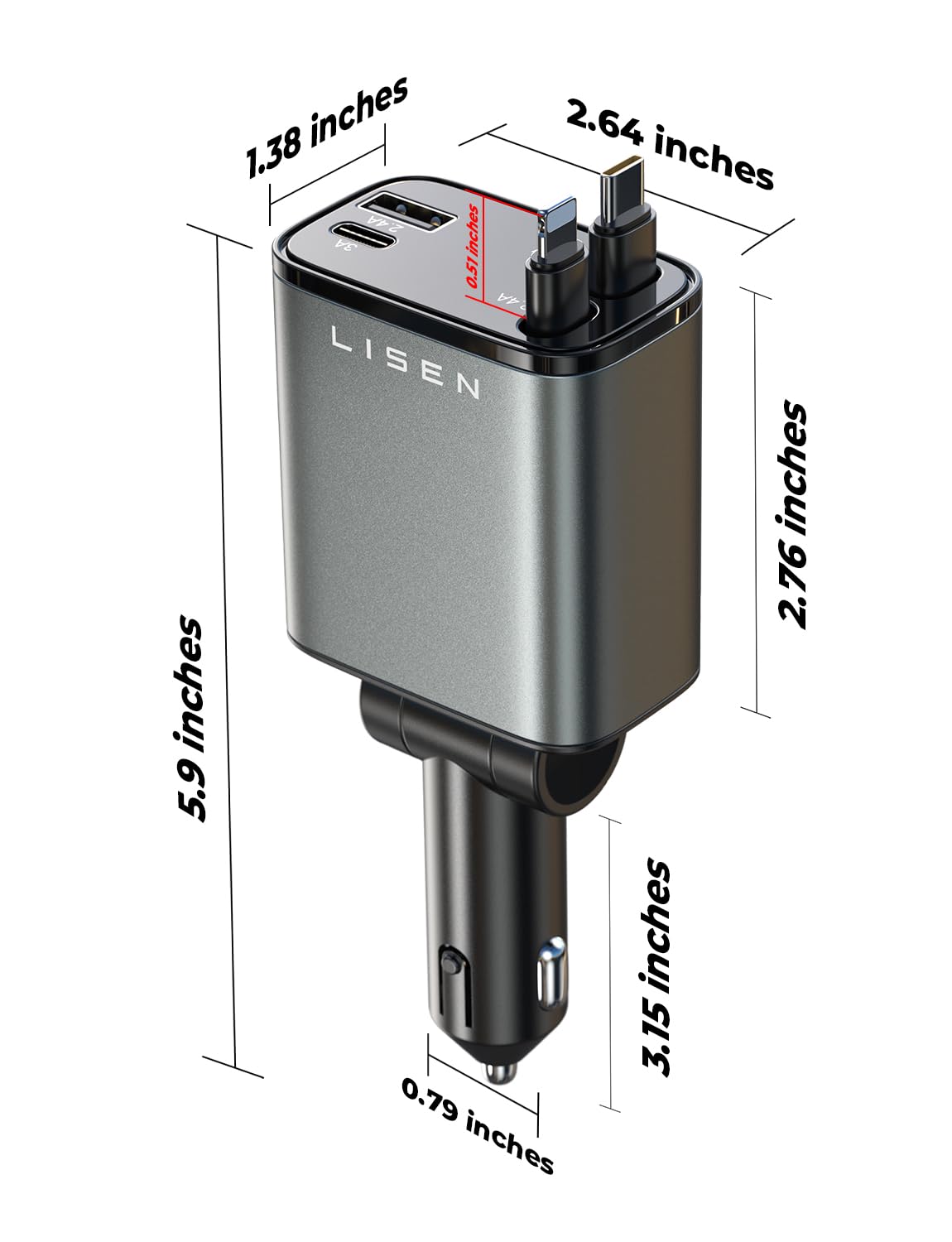 LISEN Retractable Car Charger, 84W Car Charger USB C Fast Charger, Cigarette Lighter USB Charger Adapter, Car Accessories Birthday Gifts for Men Women Dad Mom Husband, for iPhone 17 16 15 14 13 12 11