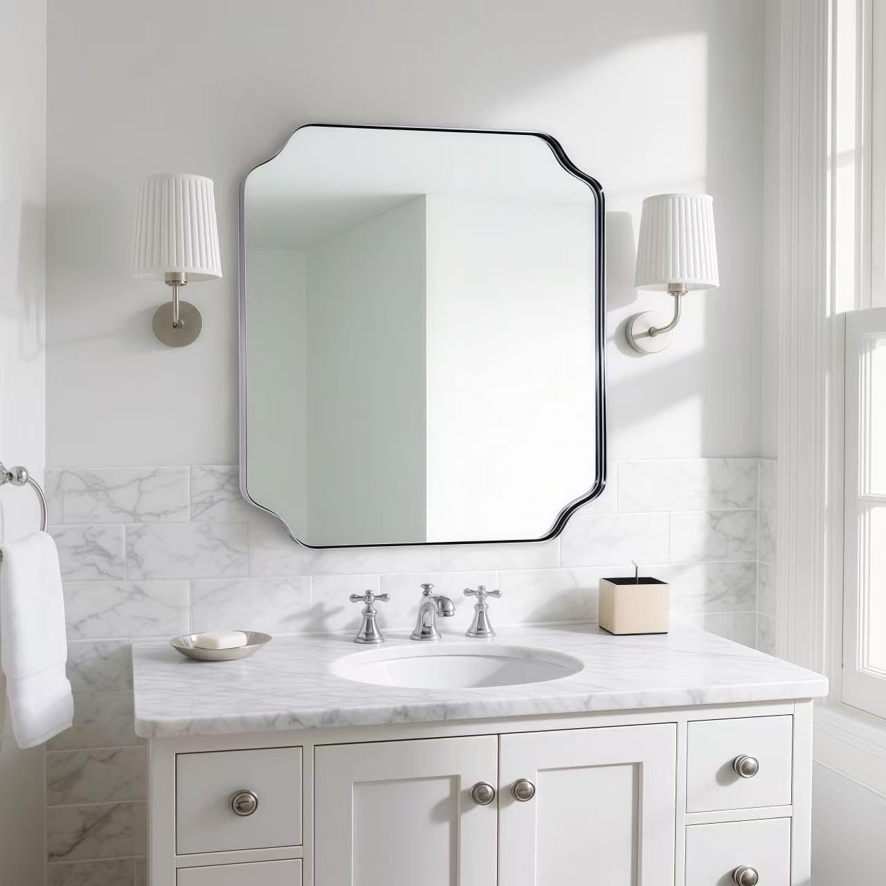 ANDY STAR Unique Rectangle Wall Mirror, 24"x32" Black Mirror, Modern Mirror with Aesthetic Scalloped Edge Design Ideal for Bathroom, Bedroom or Entryway, Thin Frame Deep 1’’