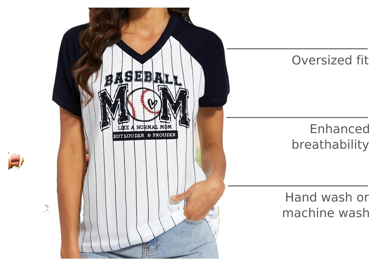 Baseball Mom Shirts for Women V Neck Baseball Stripe Outfits