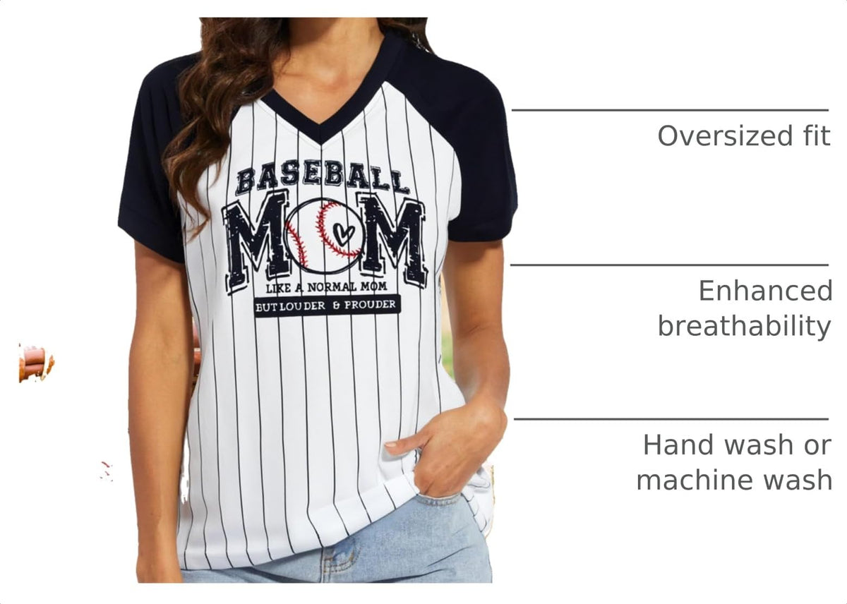 Baseball Mom Shirts for Women V Neck Baseball Stripe Outfits