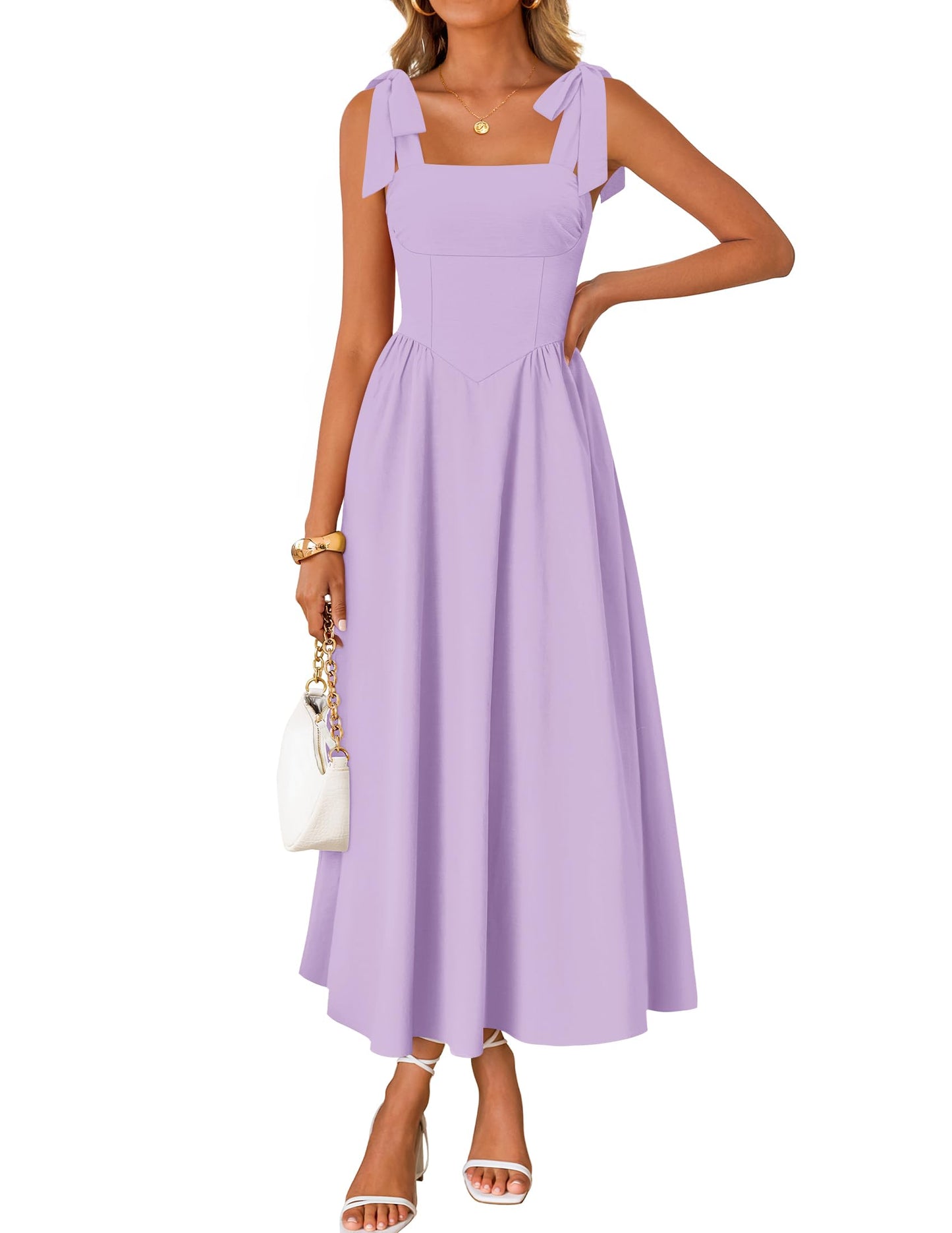 ZESICA Women's Summer Tie Shoulder Wedding Guest Maxi Dress