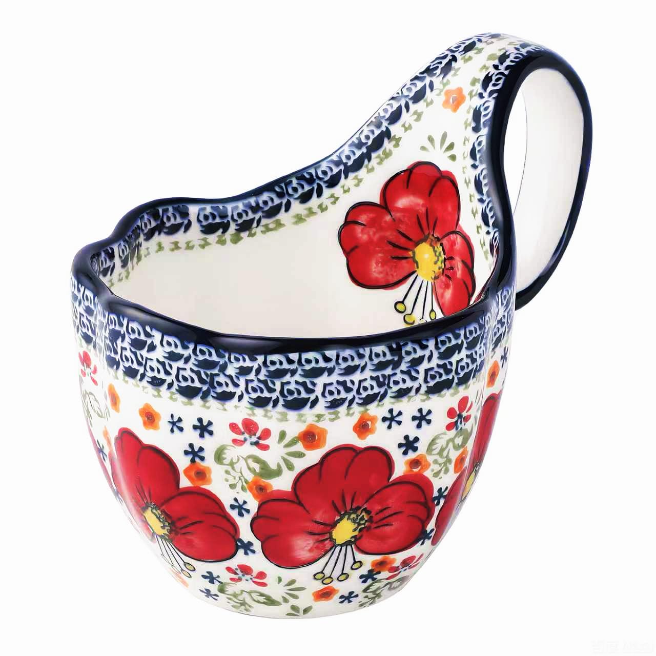 ALMA Handpainted Microwavable Soup Bowl with Loop Handle 18.6oz, Cereal Bowl With Handle Great for Berry, Fruits, Chili, Stew, Ice cream,Floral Soup Mug for Women