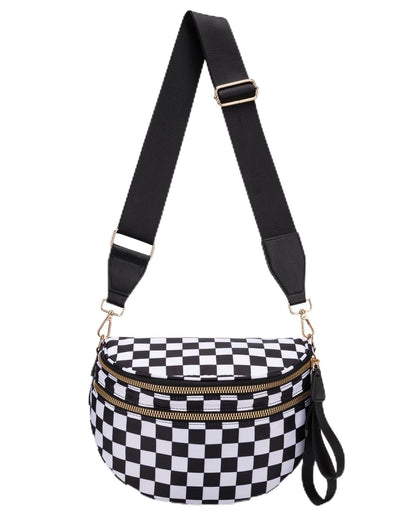 Pure Colour Crossbody Bum Bags for Women Spacious Checkered Cross body Bag Nylon Trendy Fanny Pack for Travel