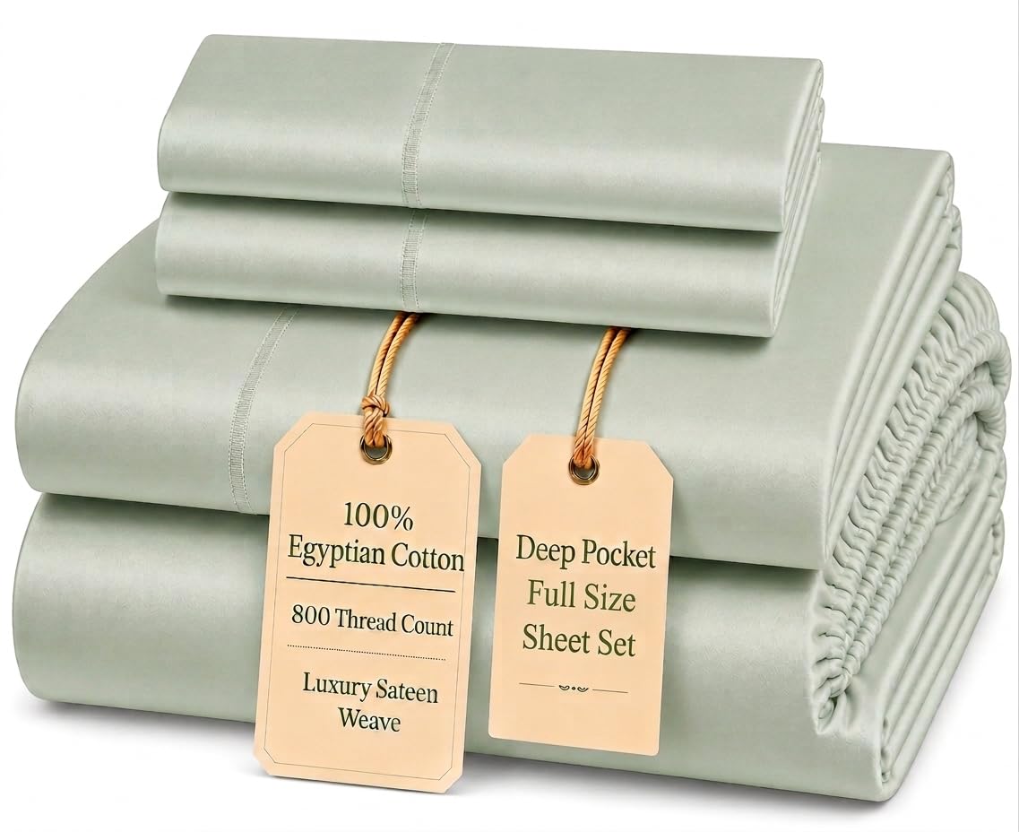 100% Egyptian Cotton Sheets King Size Sheets Set with Fully Elasticated 15" Deep Fitted Sheet & Pillowcase Sets, 800TC Sateen Weave Hotel Collection King Sheet Set, Soft Luxury White Bedding