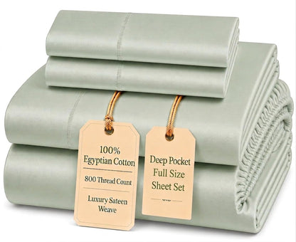 100% Egyptian Cotton Sheets King Size Sheets Set with Fully Elasticated 15" Deep Fitted Sheet & Pillowcase Sets, 800TC Sateen Weave Hotel Collection King Sheet Set, Soft Luxury White Bedding