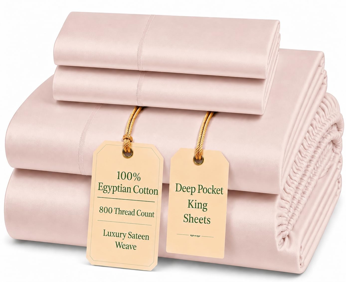100% Egyptian Cotton Sheets King Size Sheets Set with Fully Elasticated 15" Deep Fitted Sheet & Pillowcase Sets, 800TC Sateen Weave Hotel Collection King Sheet Set, Soft Luxury White Bedding