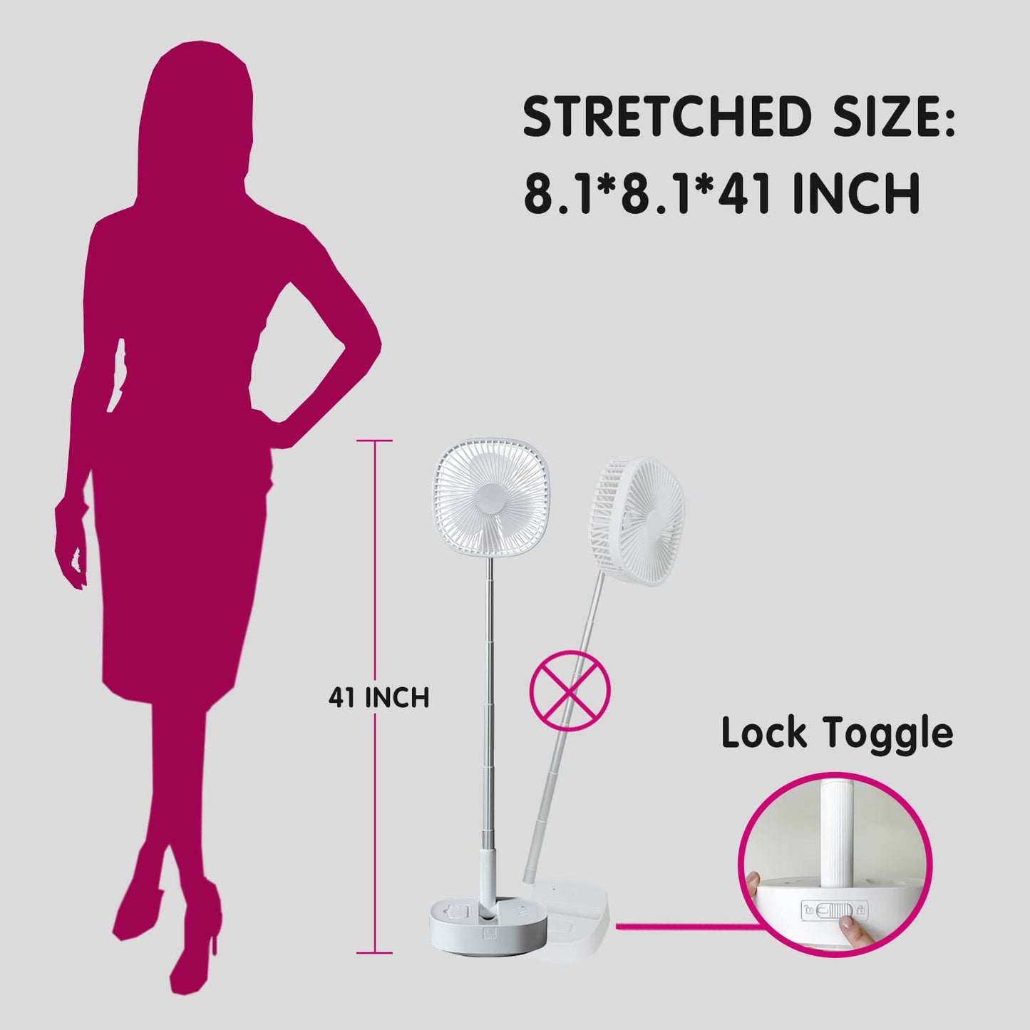 Magesh Portable Pedestal Fan - Foldaway Standing Fan Foldable Desk Fan, Use 7200Mah Rechargeable Battery, Remote Control Telescopic 4 Speed Quiet Timer Fan for Home Kitchen Outdoor Camping (Pink)