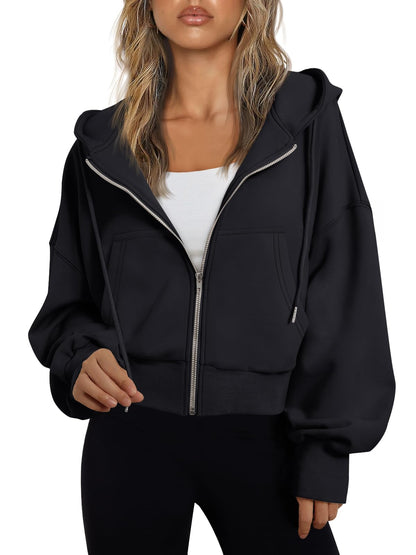 Trendy Queen Womens Zip Up Hoodie Lightweight Sweatshirt Drop Shoulder Casual Athletic Jacket