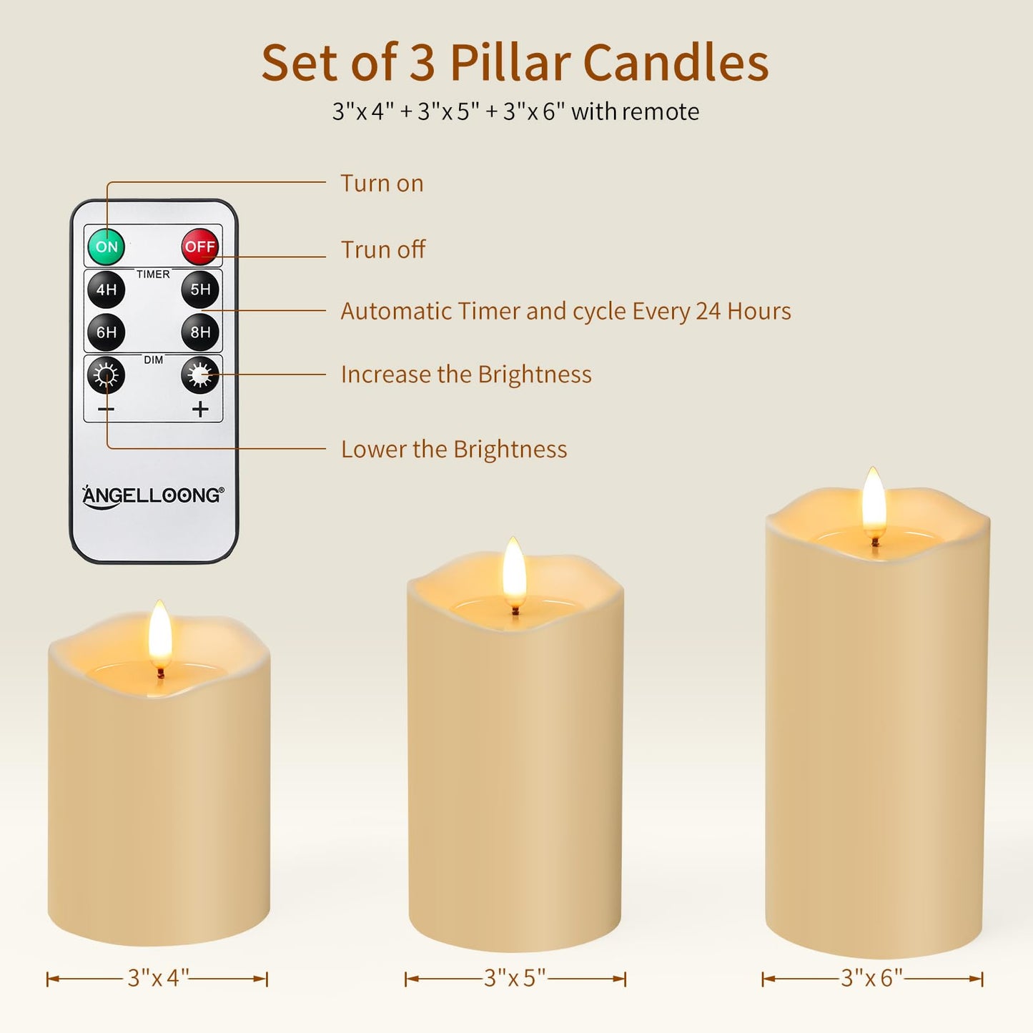 ANGELLOONG Gold Candles for Bathroom Decor, Glass Flameless Candles with Remote, Battery Operated LED Pillar Fake Candles with Timer for Christmas Home Fireplace Mantle Fall Decor
