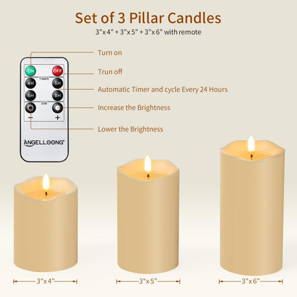 ANGELLOONG Gold Candles for Bathroom Decor, Glass Flameless Candles with Remote, Battery Operated LED Pillar Fake Candles with Timer for Christmas Home Fireplace Mantle Fall Decor