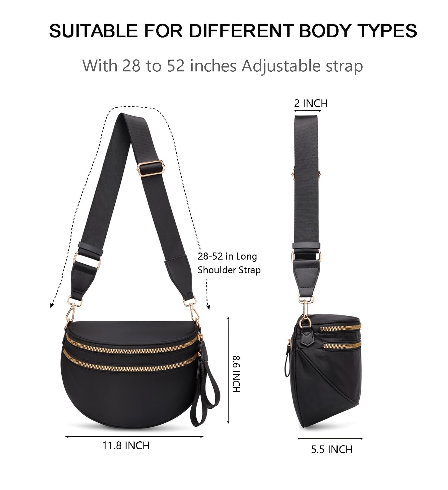 Pure Colour Crossbody Bum Bags for Women Spacious Checkered Cross body Bag Nylon Trendy Fanny Pack for Travel