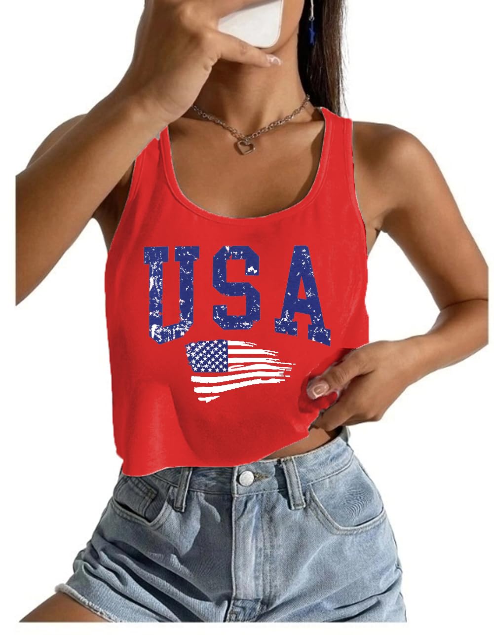 4th of July Crop Tops for Women Funny American Flag Shirts Tank Tops Outfits