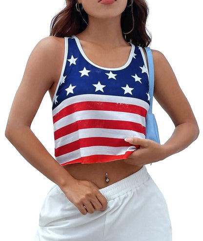 4th of July Crop Tops for Women Funny American Flag Shirts Tank Tops Outfits