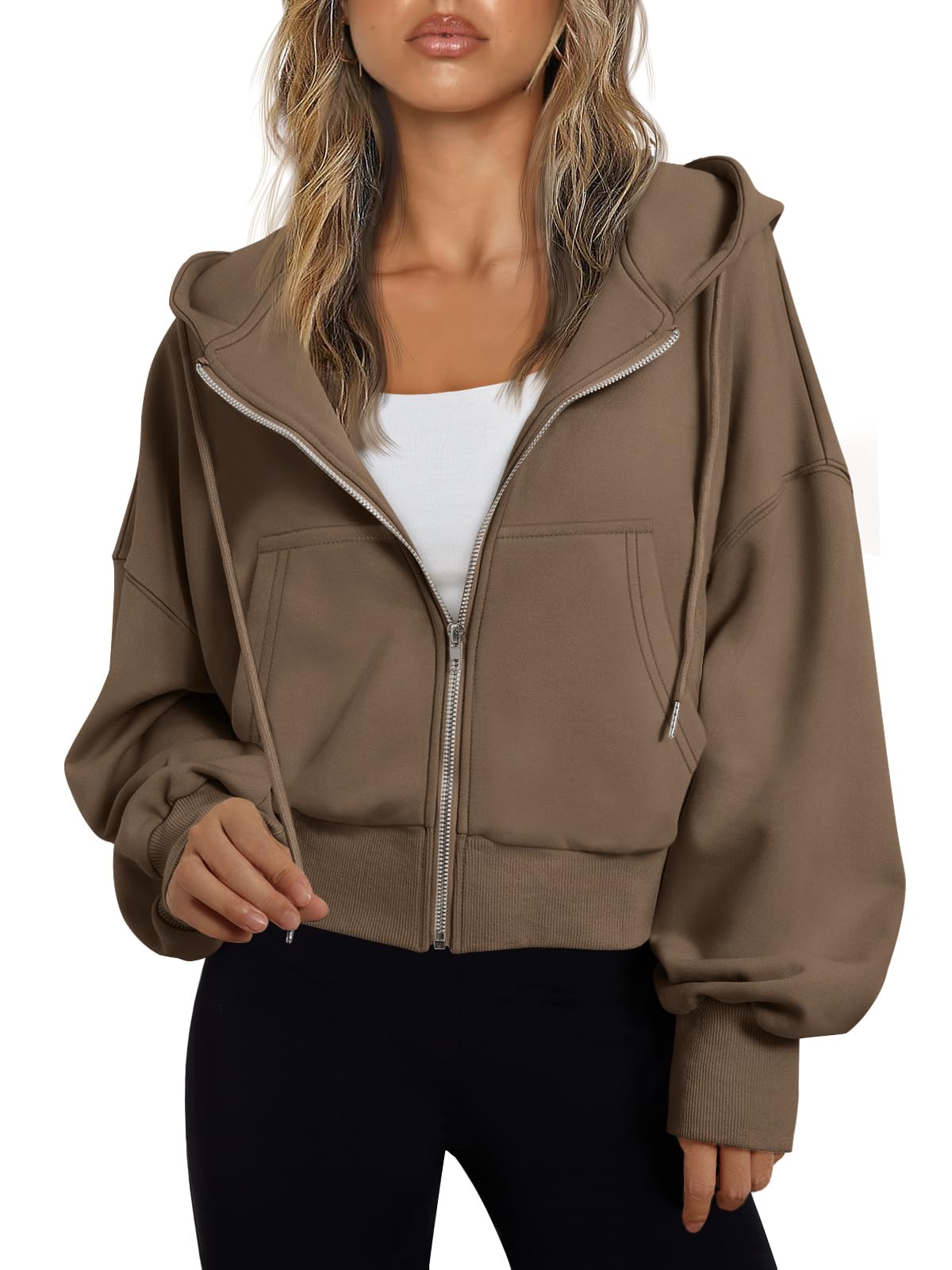 Trendy Queen Womens Zip Up Hoodie Lightweight Sweatshirt Drop Shoulder Casual Athletic Jacket