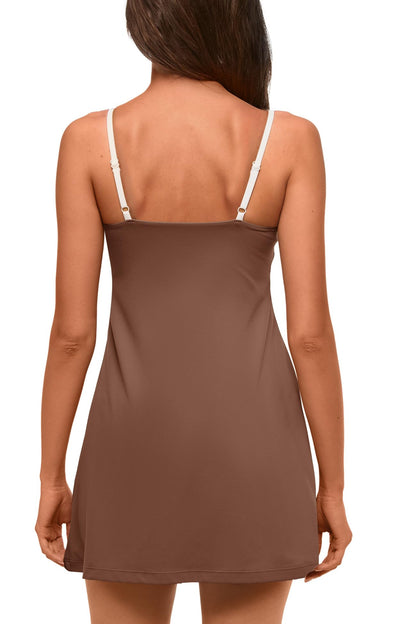 Yanekop Womens Tennis Dress with Built in Shorts Spaghetti Strap Dresses | Athletic Dress with Shorts, Comfy Soft Golf Dress, V Neck Sleeveless, Casual Workout Active Outfits