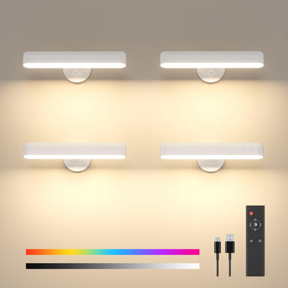 PopoIron Wall Sconce with 7500mAh Rechargeable Battery LED Wall Light for Bedroom with Remote Control, 3 Colors Wireless Wall Lamp 360° Rotation Dimmable Brightness with 15 RGB Colors,Black,1 Pack