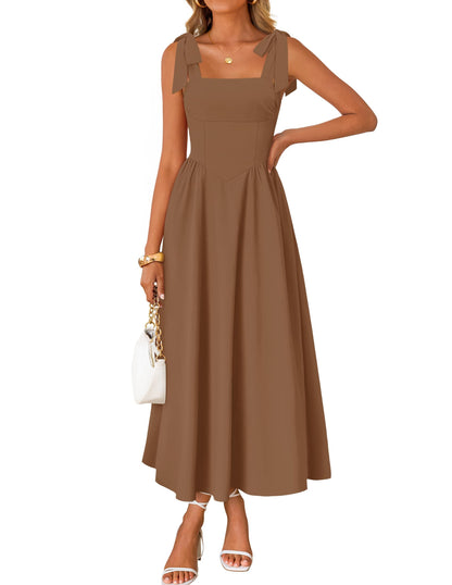 ZESICA Women's Summer Tie Shoulder Wedding Guest Maxi Dress