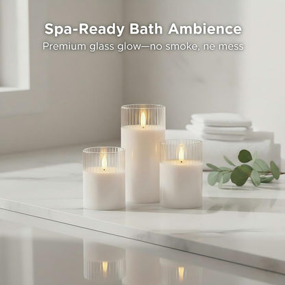 ANGELLOONG Gold Candles for Bathroom Decor, Glass Flameless Candles with Remote, Battery Operated LED Pillar Fake Candles with Timer for Christmas Home Fireplace Mantle Fall Decor