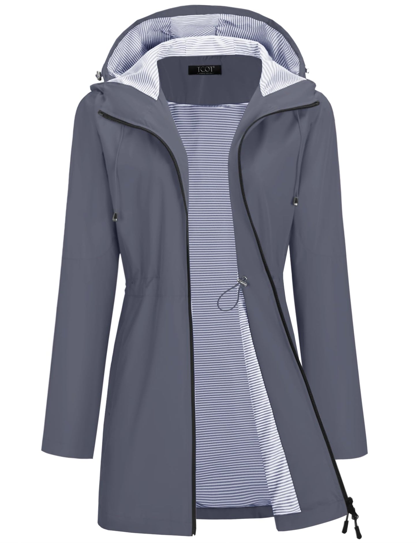 TCOT Rain Jacket Women Lined Raincoats Waterproof Hooded Long Trench Coat