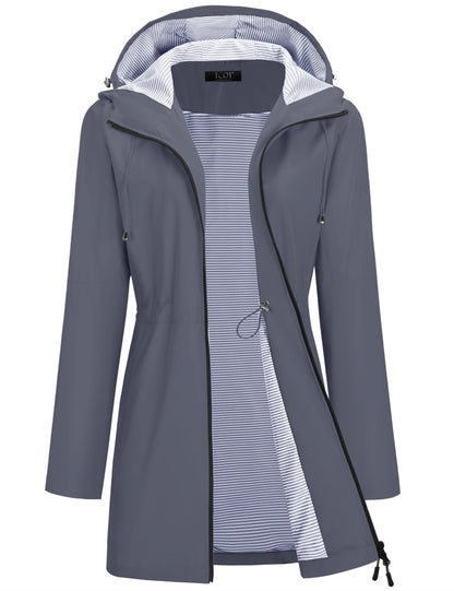 TCOT Rain Jacket Women Lined Raincoats Waterproof Hooded Long Trench Coat