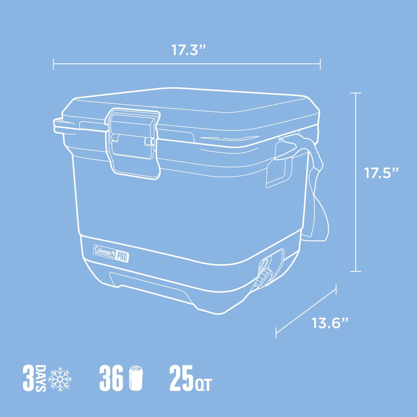 Coleman Pro Heavy-Duty 45qt Ultra-Light Premium Hard Cooler, Extra-Thick Insulation Keeps Ice up to 4 Days, 74-Can Capacity