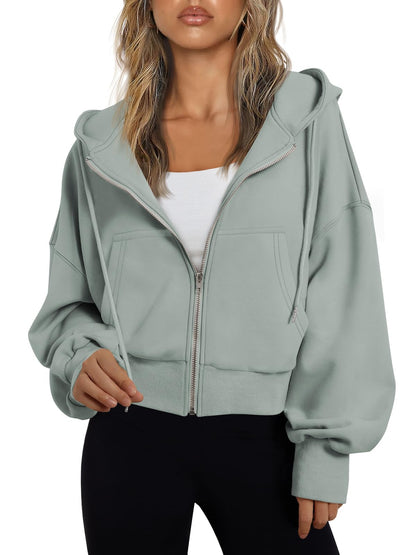Trendy Queen Womens Zip Up Hoodie Lightweight Sweatshirt Drop Shoulder Casual Athletic Jacket