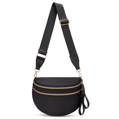 Pure Colour Crossbody Bum Bags for Women Spacious Checkered Cross body Bag Nylon Trendy Fanny Pack for Travel