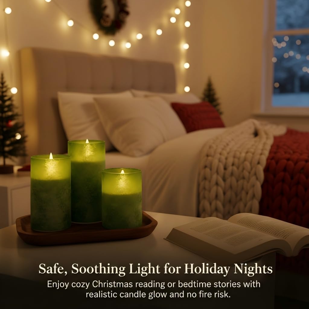ANGELLOONG Gold Candles for Bathroom Decor, Glass Flameless Candles with Remote, Battery Operated LED Pillar Fake Candles with Timer for Christmas Home Fireplace Mantle Fall Decor