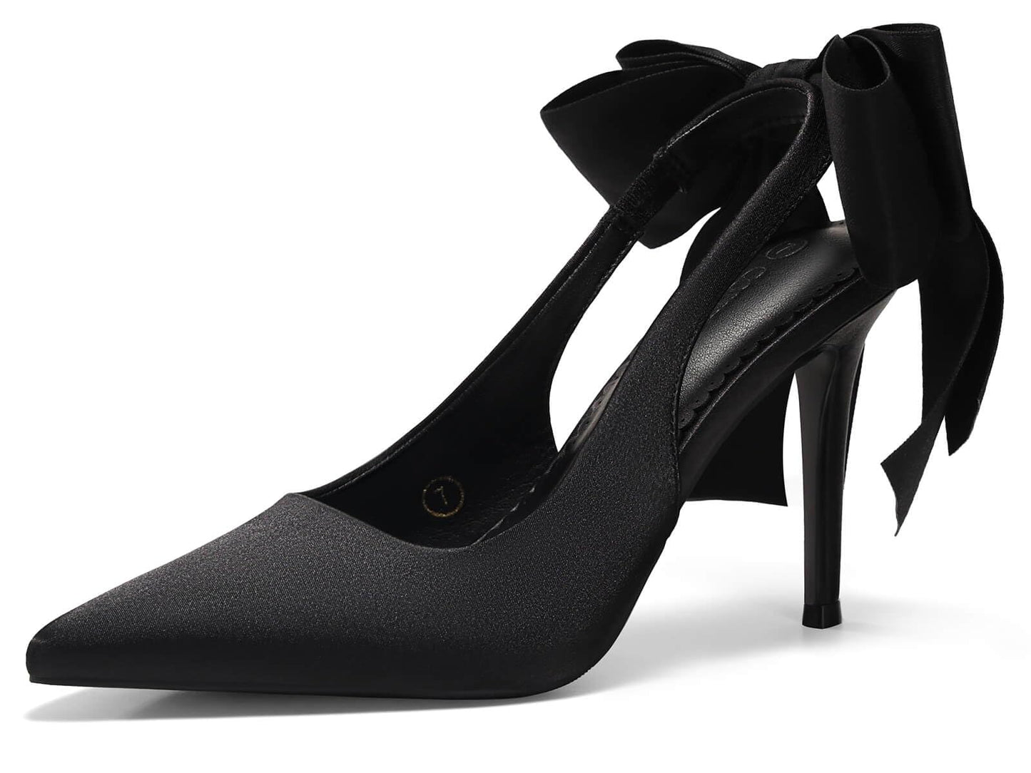 Coutgo Womens Slingback High Heels with Bow Closed Pointed Toe Wedding Bride Dress Shoes Satin Pumps